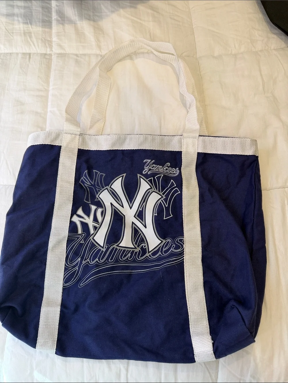 New York Yankees Navy Canvas Tote with White Straps
